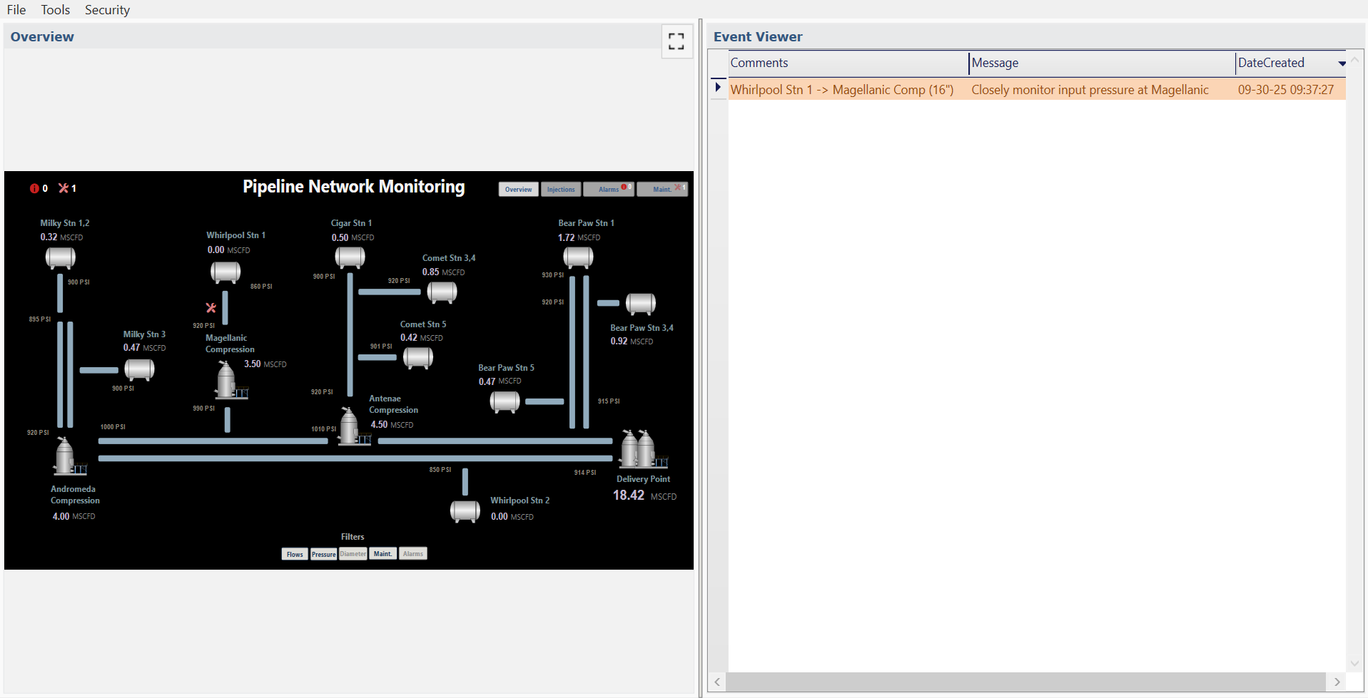 Alarm viewer drill-down example