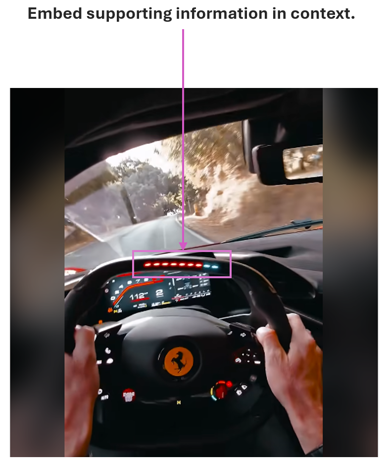 Ferrari steering wheel showing embedded RPM shift lights in context while driving