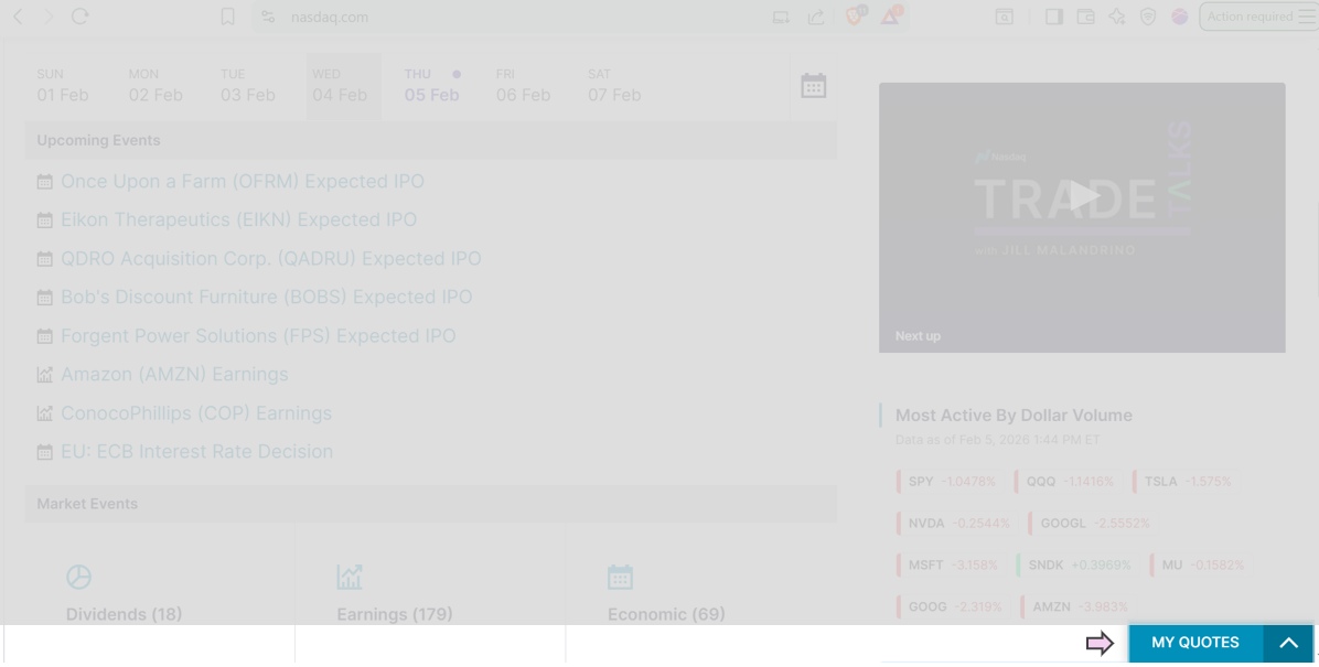 Sliding ticker panel collapsed state
